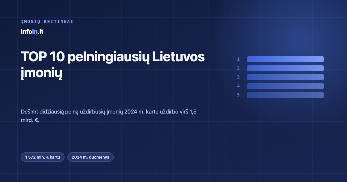 TOP 10 pelningiausių Lietuvos įmonių 2024 m.: kartu uždirbo 1,57 mlrd. €